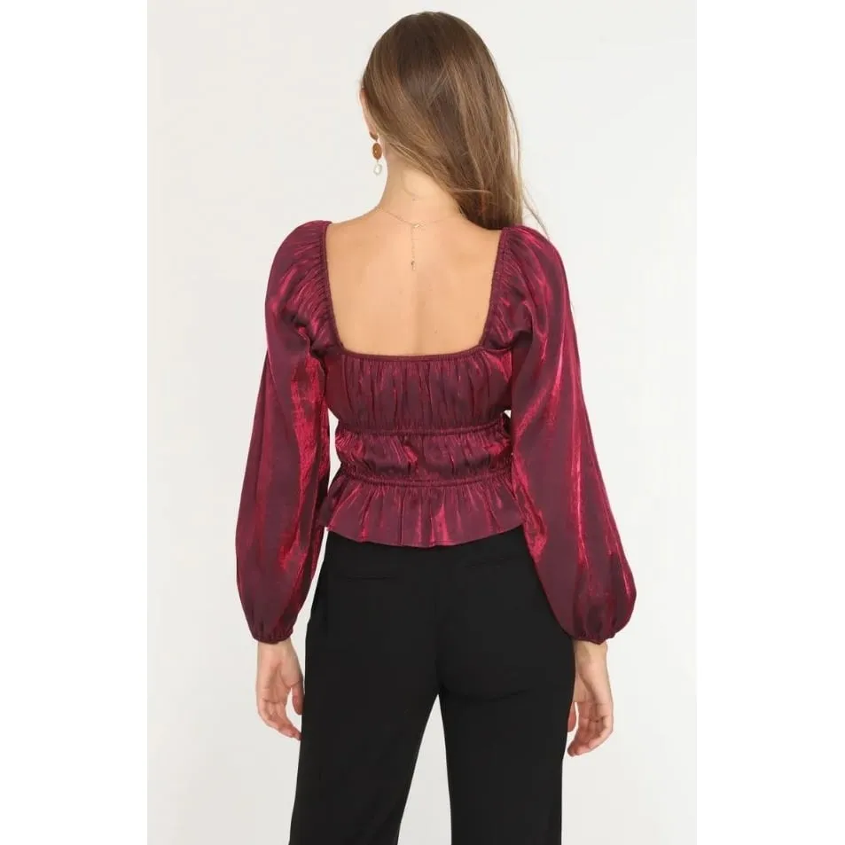 -Remy Peplum Blouse In Red-Medium / red