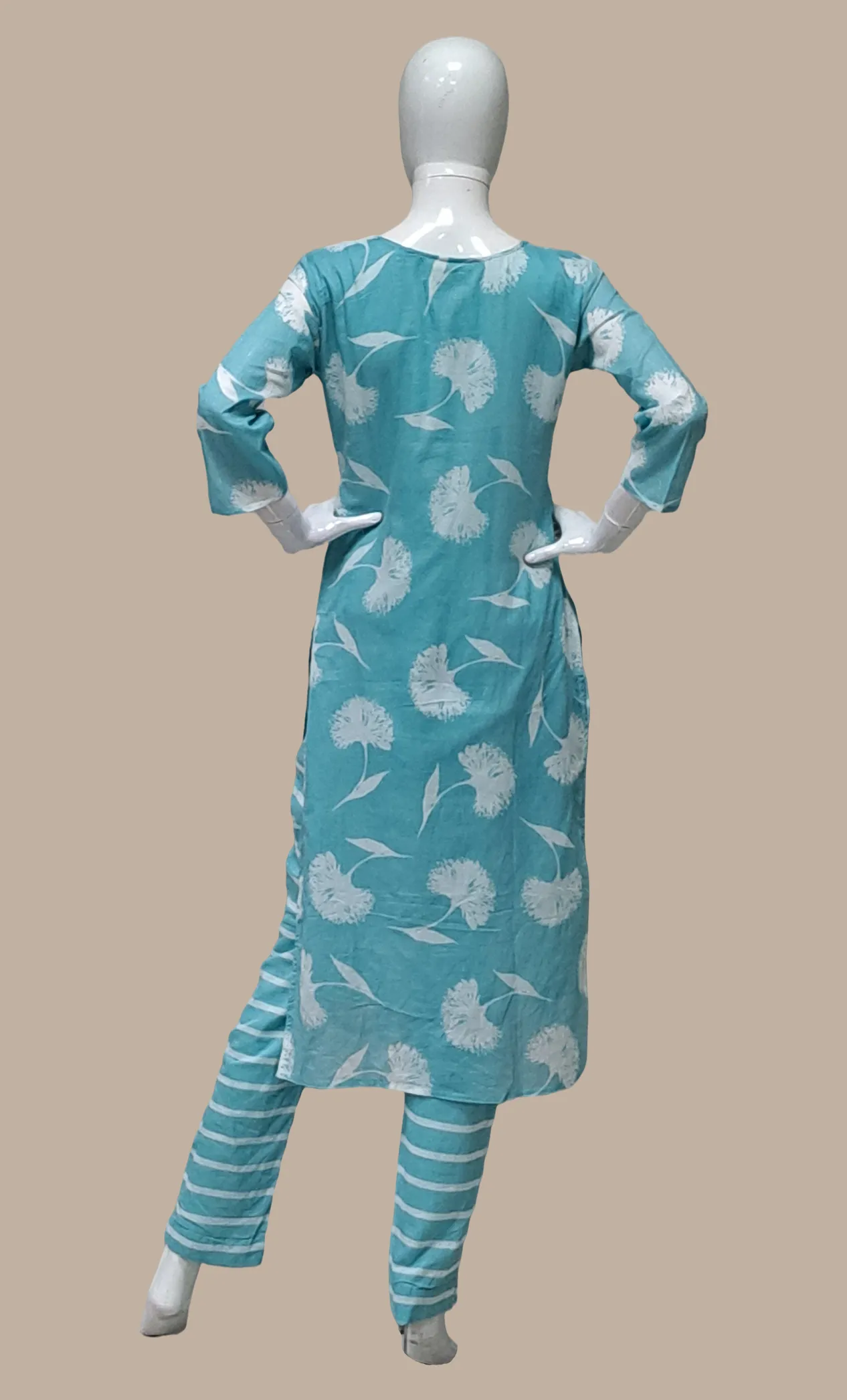 Aqua Blue Printed Cotton Leisure Set