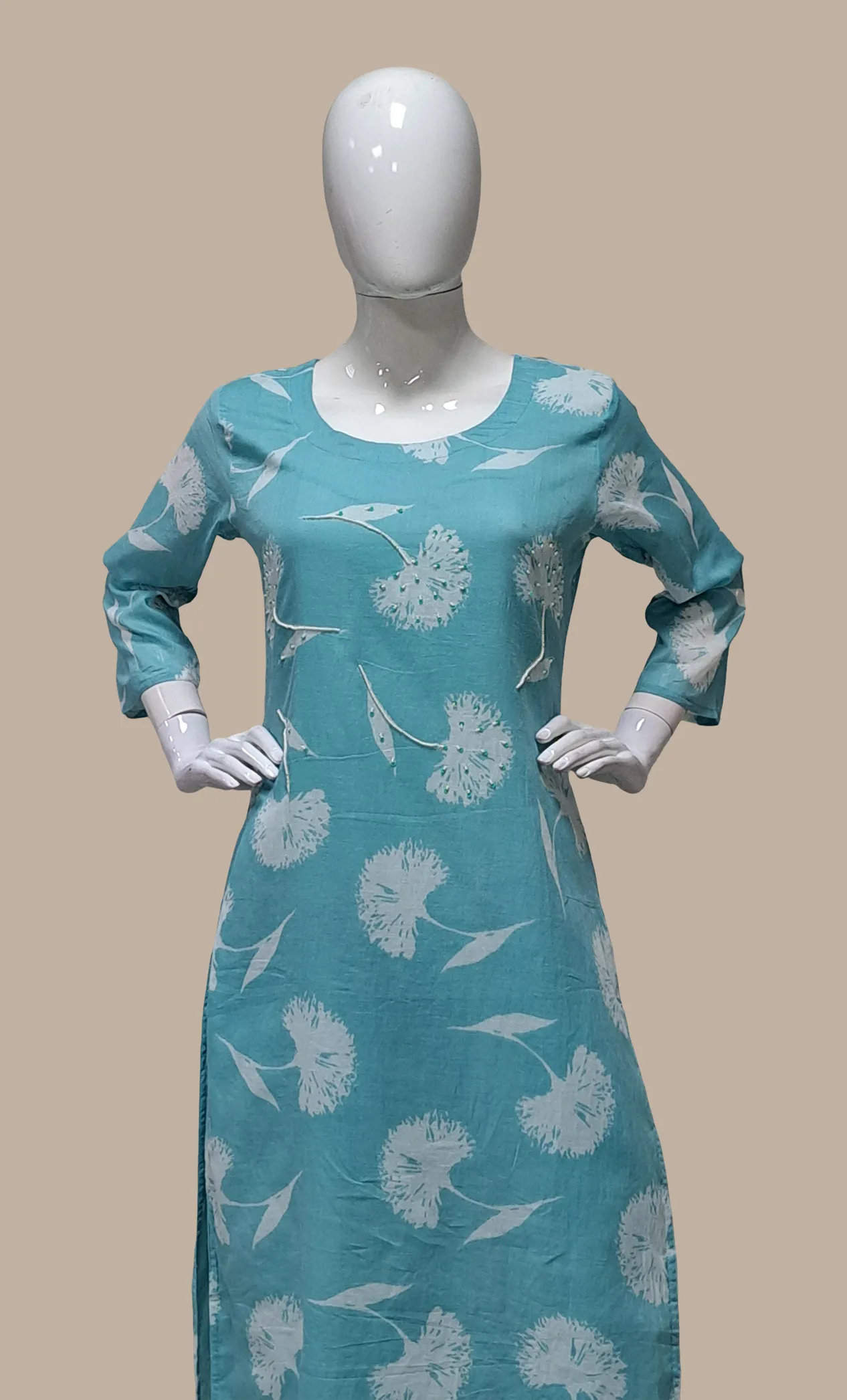 Aqua Blue Printed Cotton Leisure Set
