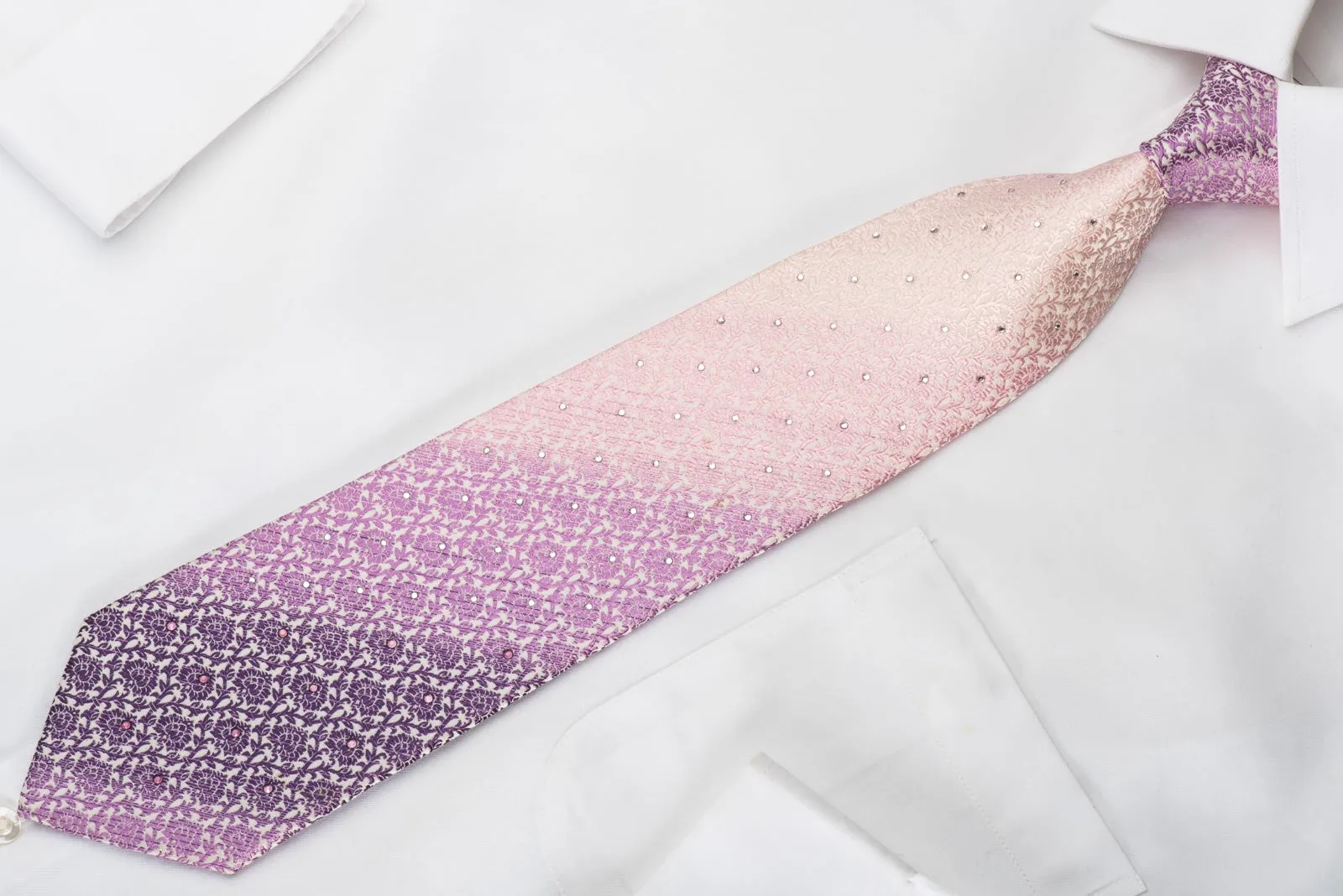 Basic Elle Rhinestone Necktie Purple Pink Damask On White With Sparkles