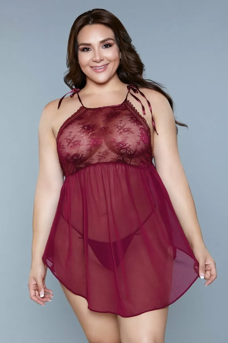 BeWicked high neck lace 1874 Alana Chemise Burgundy