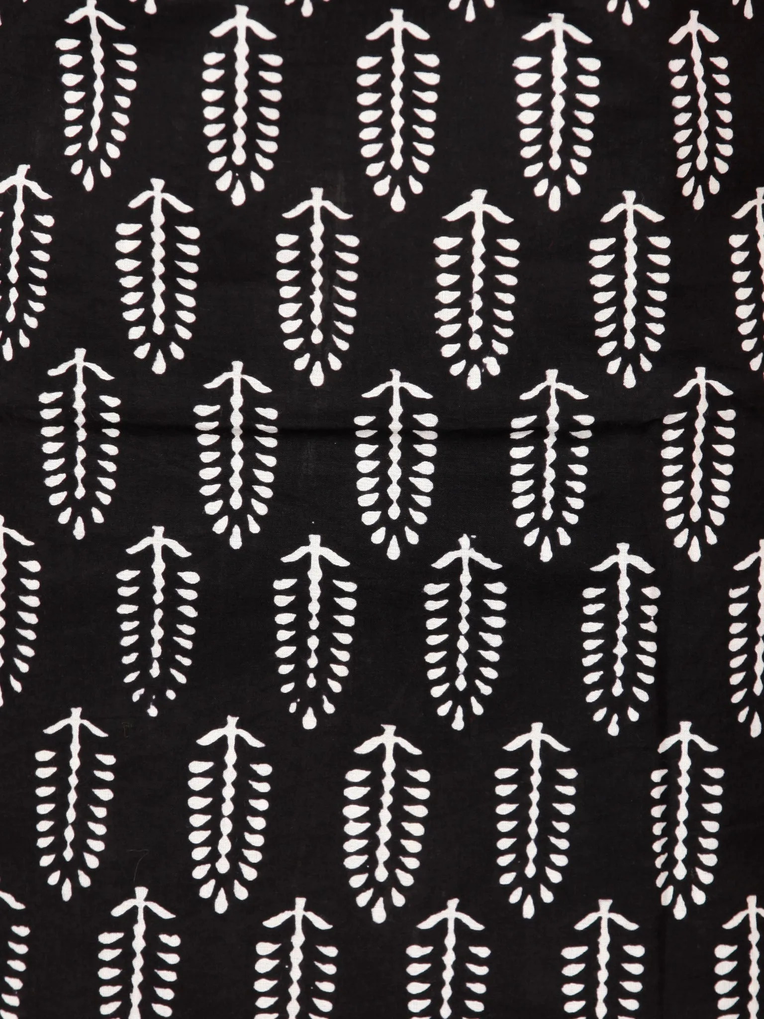 Black Orange White Hand Block Printed Cotton Suit-Salwar Fabric With Chiffon Dupatta (Set of 3) - SU01HB334