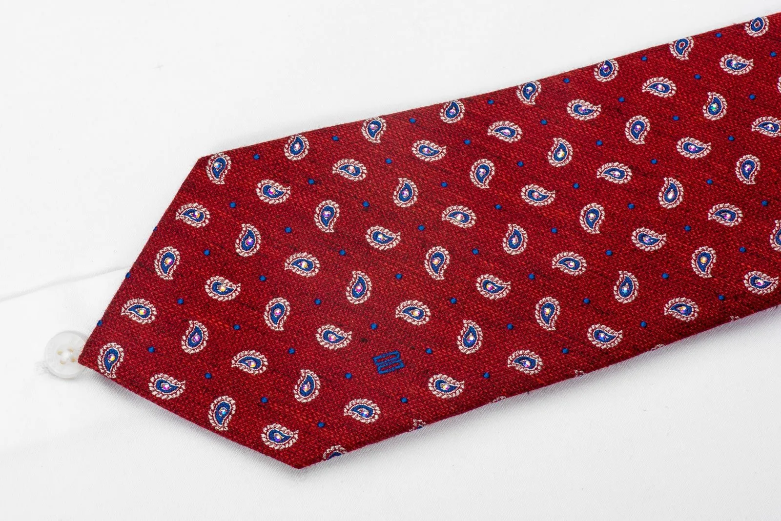 Daks Men's Silk Necktie Paisley On Burgundy Sparkling With Rhinestones