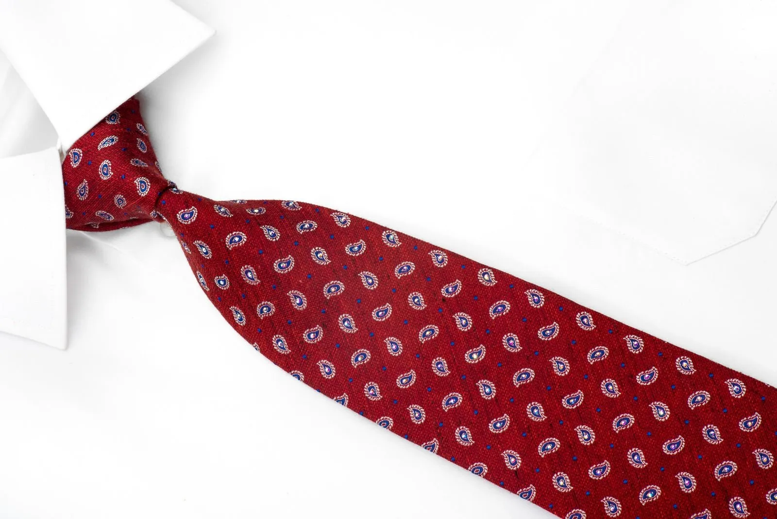 Daks Men's Silk Necktie Paisley On Burgundy Sparkling With Rhinestones