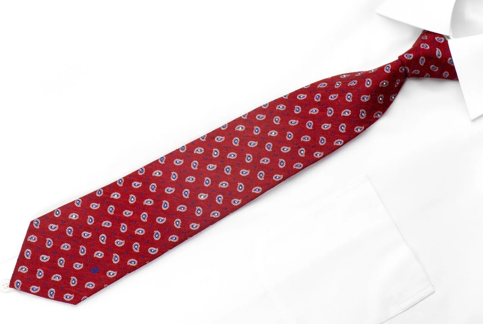 Daks Men's Silk Necktie Paisley On Burgundy Sparkling With Rhinestones