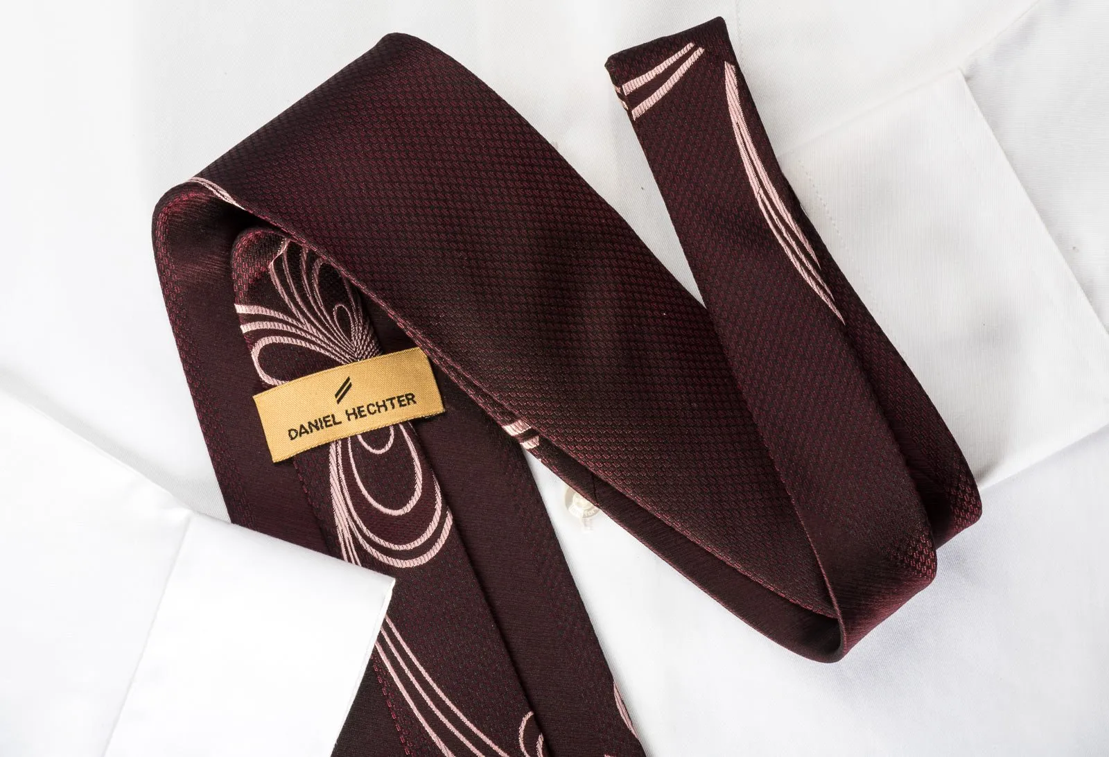 Daniel Hechter Rhinestone Necktie Abstract Floral On Brown Silk