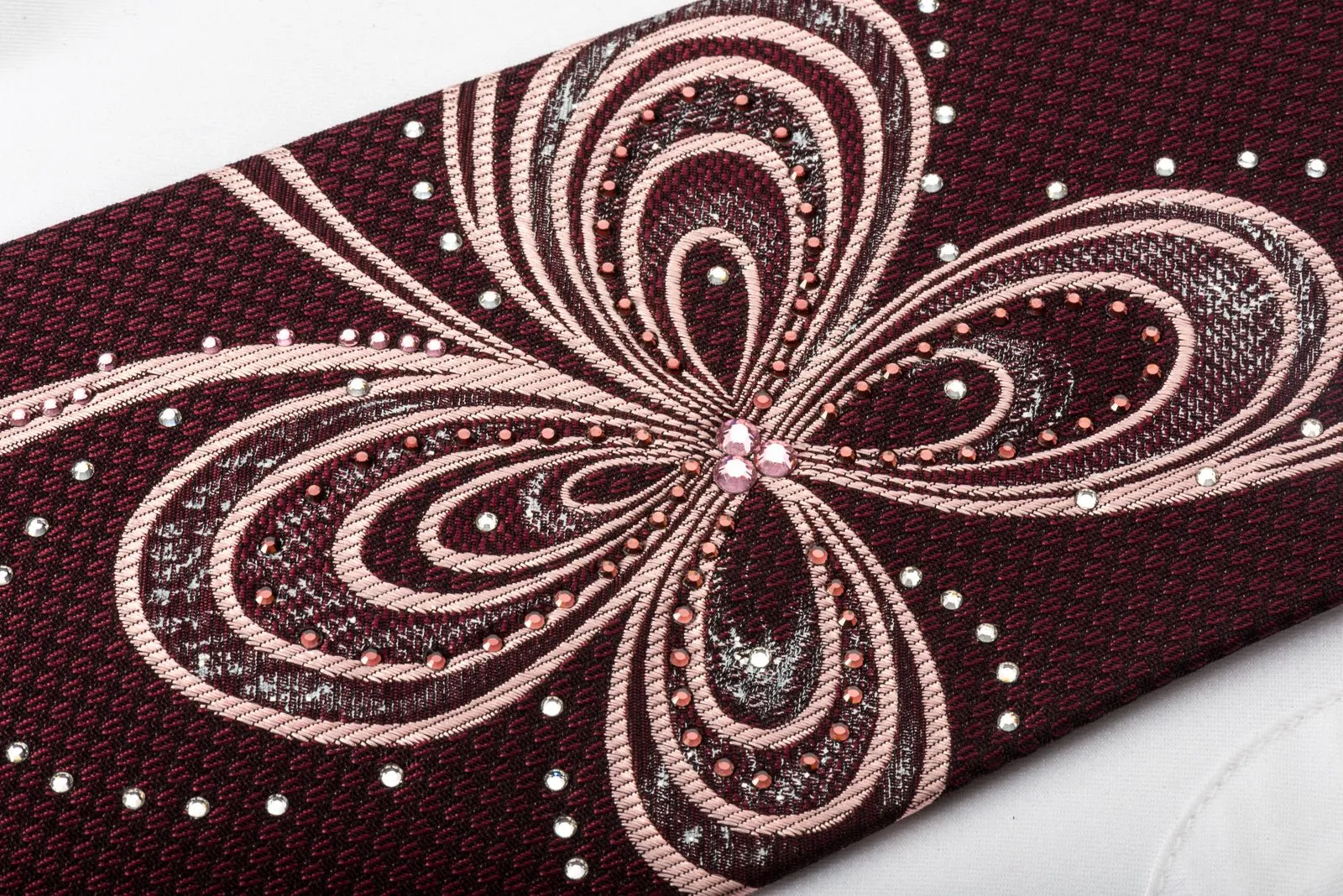 Daniel Hechter Rhinestone Necktie Abstract Floral On Brown Silk