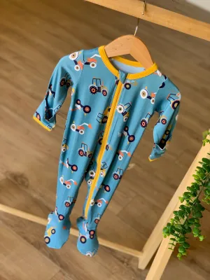 Kozi & Co Blue Tractors Footie with Zipper