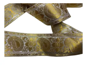 Metallic Jacquard Wide Ribbon - Paisley Silver & Gold (90mm Width)