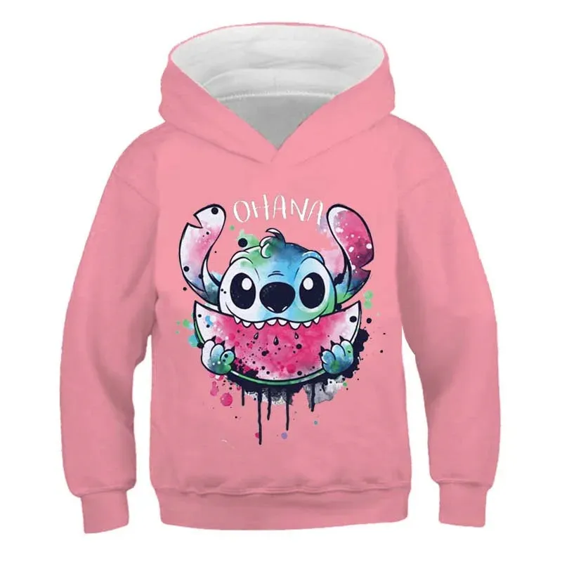 New Stitch Hoodies Girls Sweatshirt Autumn And Winter Long Sleeve Harajuku Pullovers Disney Series Stich Casual Hooded Tops