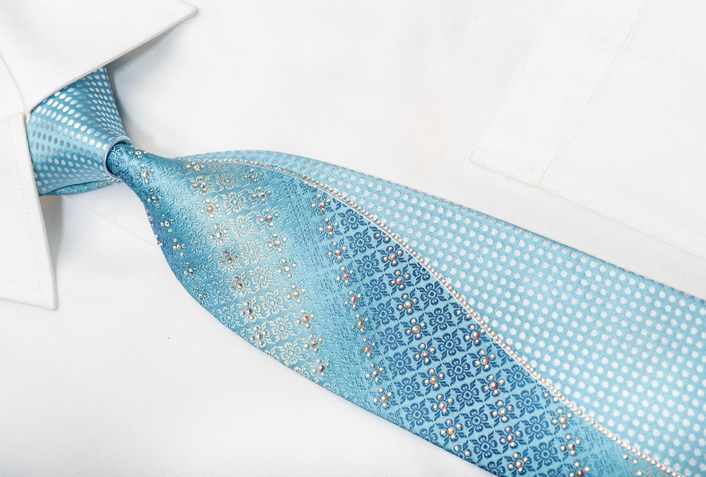 Paco Rabanne Men's Silk Tie Wave & Cartouche On Blue Sparkling With Rhinestones