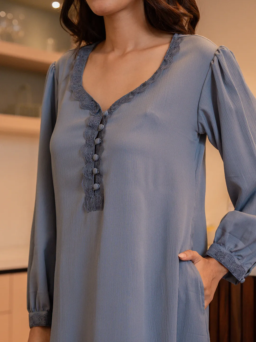 Pigeon Blue Soft Crepe Night Maxi