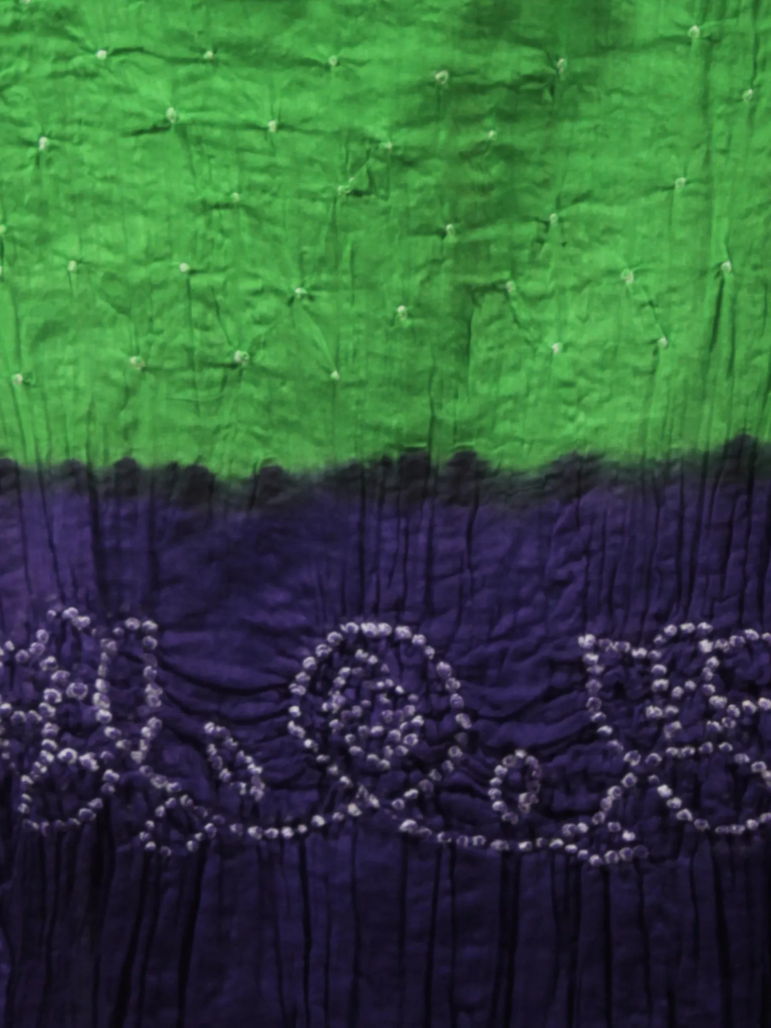 Purple Green Indigo White Hand Tie & Dye Bandhej Suit Salwar Dupatta (Set of 3) With Hand Embroidery & Mirror Work - S16281252