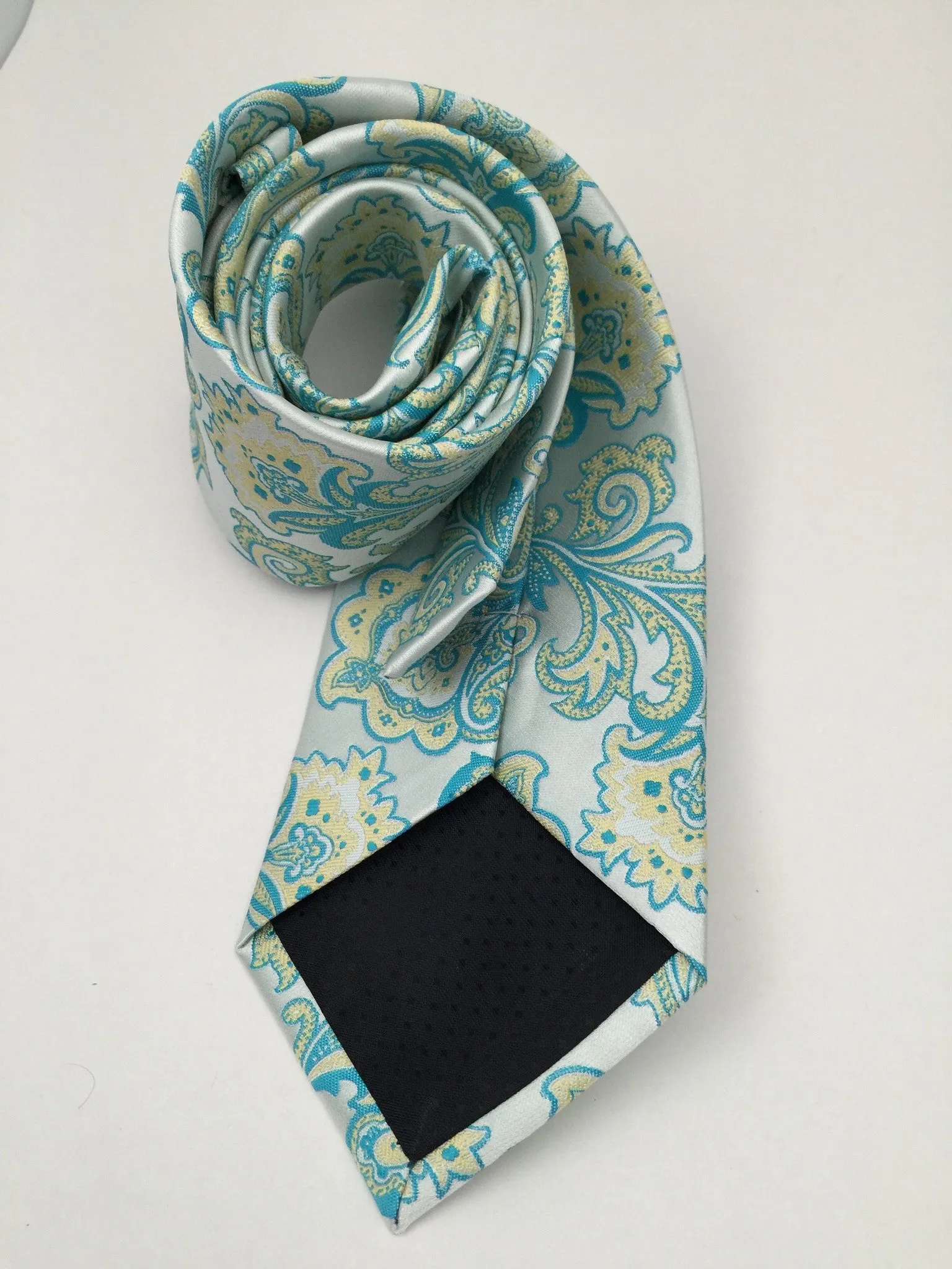 Teal & Pale Yellow Vintage Floral Necktie