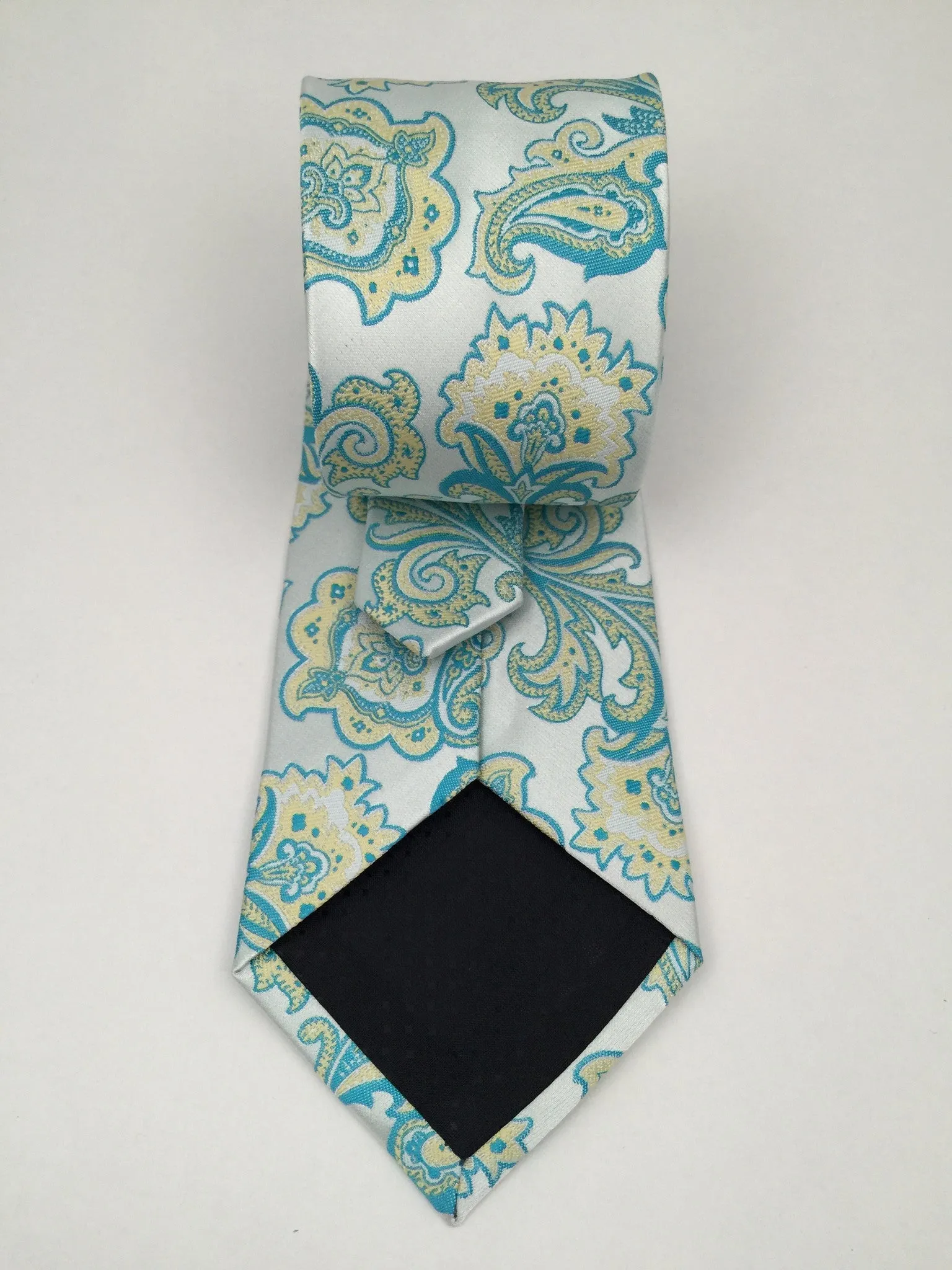 Teal & Pale Yellow Vintage Floral Necktie