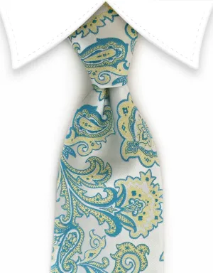 Teal & Pale Yellow Vintage Floral Necktie