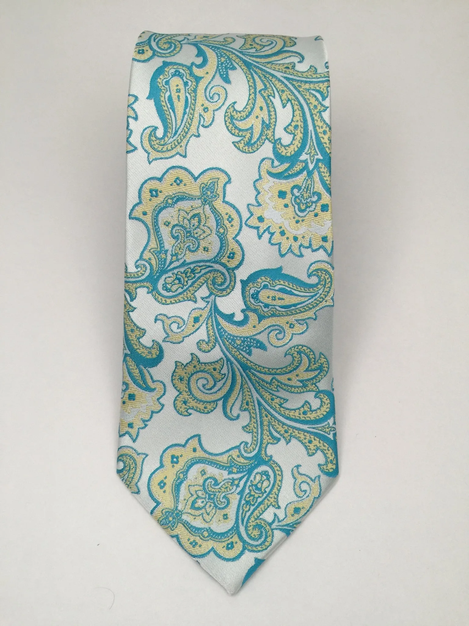 Teal & Pale Yellow Vintage Floral Necktie
