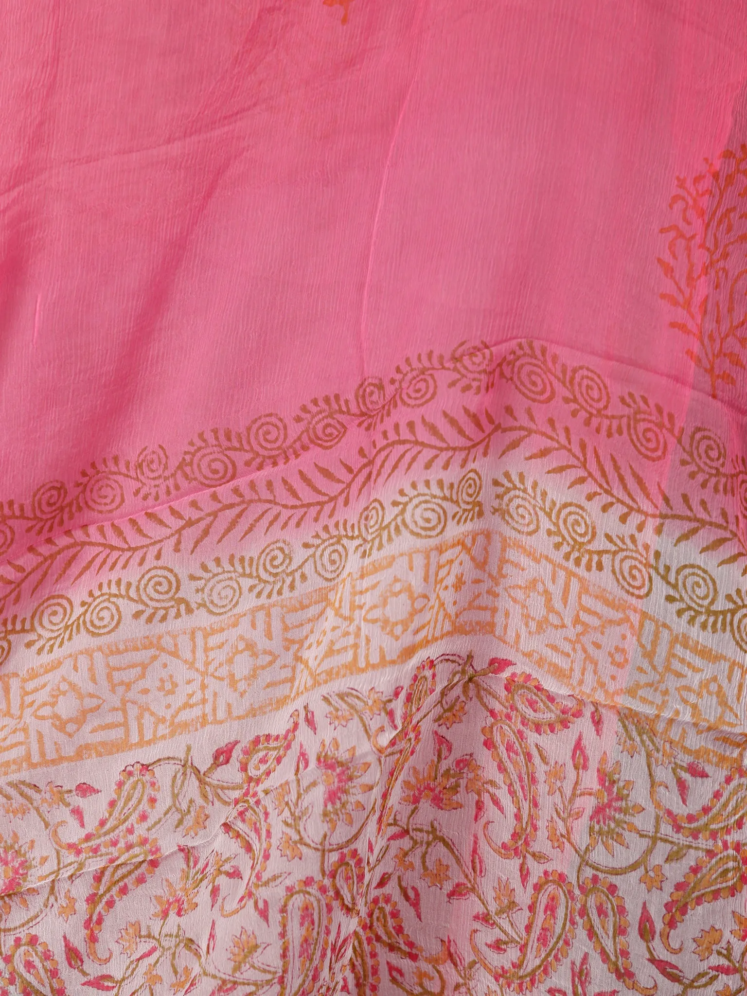 White Green Coral Hand Block Printed Cotton Suit-Salwar Fabric With Chiffon Dupatta (Set of 3) - SU01HB369