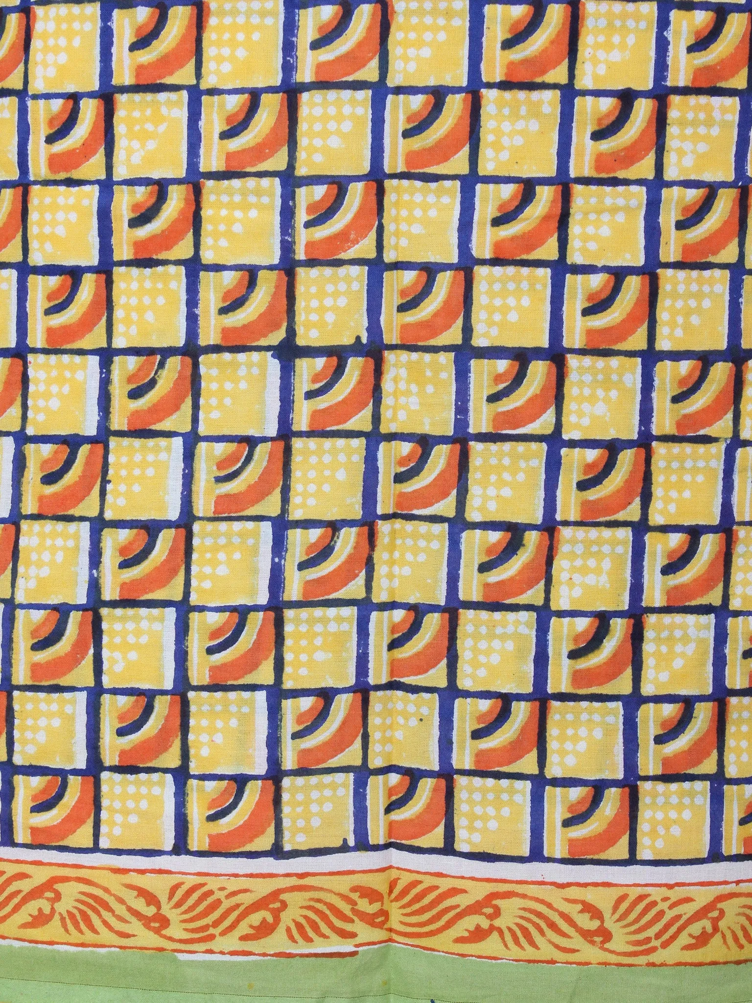 Yellow Orange Ivory Hand Block Printed Cotton Suit-Salwar Fabric With Chiffon Dupatta - S1628155