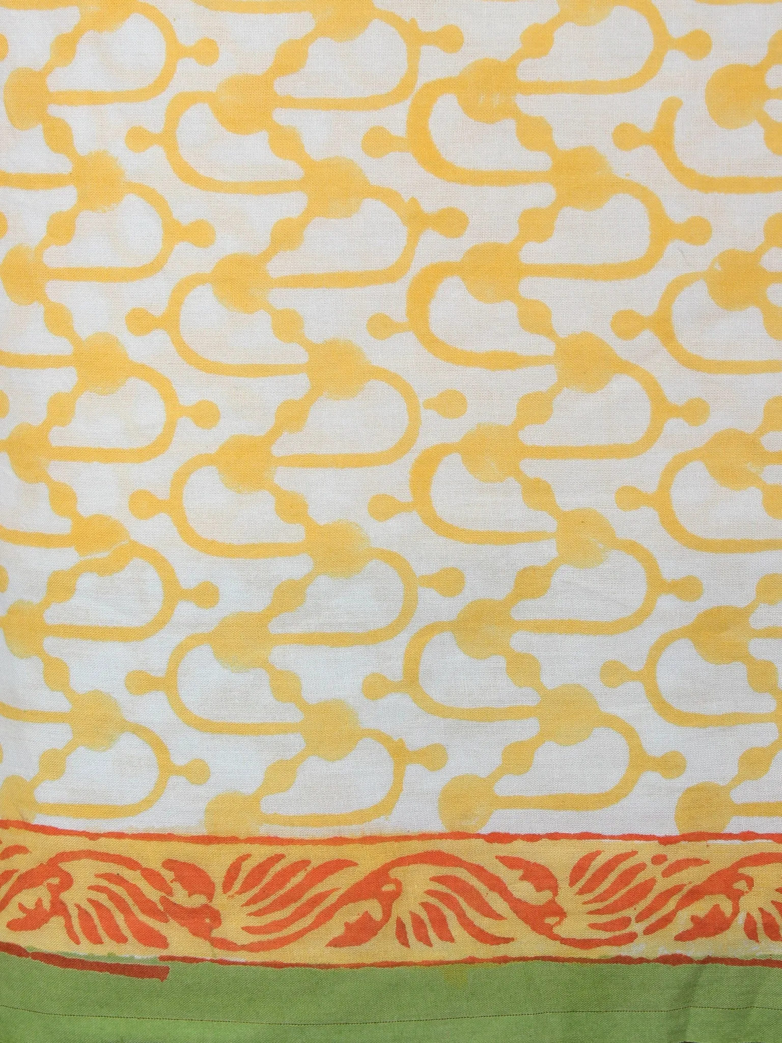 Yellow Orange Ivory Hand Block Printed Cotton Suit-Salwar Fabric With Chiffon Dupatta - S1628155